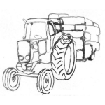 Dibujo para colorear Dibujo De Un Tractor Jalando Un Carreton De Paja Para Pintar Y Colorear