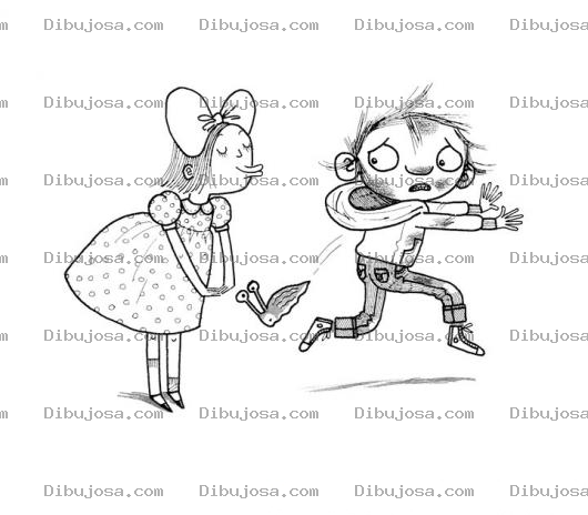 Dibujo para colorear Dibujo De Nino Huyendo Del Beso De Una Nina Para Pintar Y Colorear Nino Que No Le Gustan Las Ninas