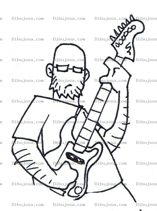 Dibujo para colorear Dibujo De Hombre Barbudo Con Guitarra Electrica Para Pintar Y Colorear