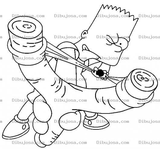 Dibujo para colorear Dibujo De Hondazo En La Cara Para Pintar Y Colorear A Bart Simpson Con Una Honda De Hule Listo Para Tirar Una Piedra