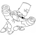 Dibujo para colorear Dibujo De Hondazo En La Cara Para Pintar Y Colorear A Bart Simpson Con Una Honda De Hule Listo Para Tirar Una Piedra