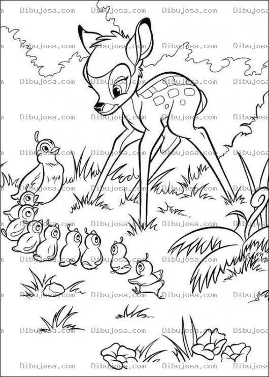 Dibujo para colorear Bambi y las codornices
