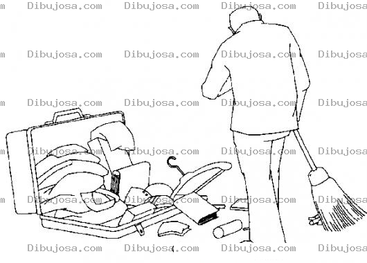 Dibujo para colorear Dibujo De Haciendo Maletas Barriendo Su Basura Dentro De Su Maleta Para Pintar Y Colorear