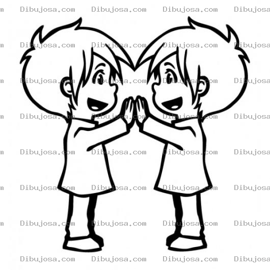 Dibujo para colorear Dibujo De Hermanitos Gemelos Choncando Las Manos Para Pintar Y Colorear