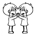 Dibujo para colorear Dibujo De Hermanitos Gemelos Choncando Las Manos Para Pintar Y Colorear