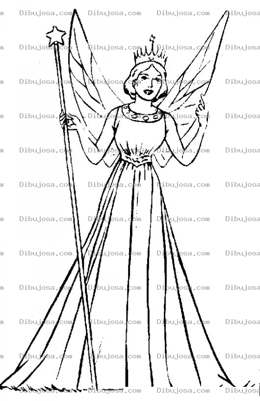 Dibujo para colorear Dibujo De Hada Madrina Con Varita Magica Para Pintar Y Colorear