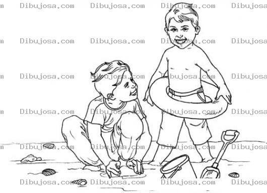 Dibujo para colorear Dibujo De Ninos Jugando En La Playa Para Pintar Y Colorear