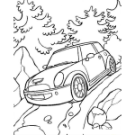 Dibujo para colorear Mini Cooper 4x4 Dibujo De Minicooper Todo Terreno Bajando En Un Camino De Tierra Para Pintar Y Colorear Minicuper