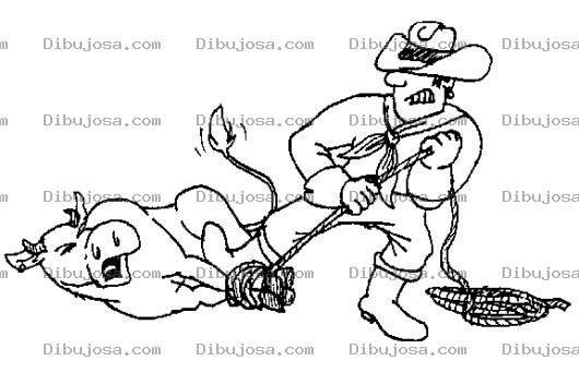 Dibujo para colorear Dibujo de vaquero amarrandole las patas a una vaca para pintar y colorear