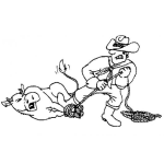 Dibujo para colorear Dibujo de vaquero amarrandole las patas a una vaca para pintar y colorear