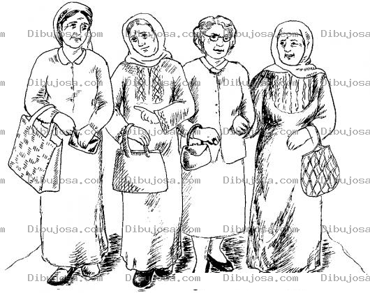 Dibujo para colorear Mujeres De La Tercera Edad Dibujo De Viejitas De Compras Hacia El Mercado Para Pintar Y Colorear