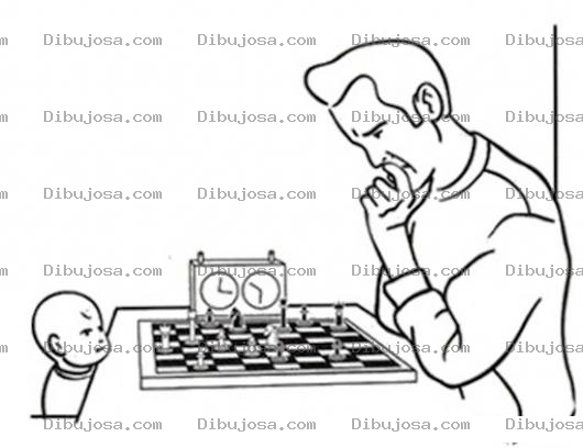 Dibujo para colorear Dibujo De Nino Genio Jugando Ajedrez Contra Un Adulto Para Pintar Y Colorear
