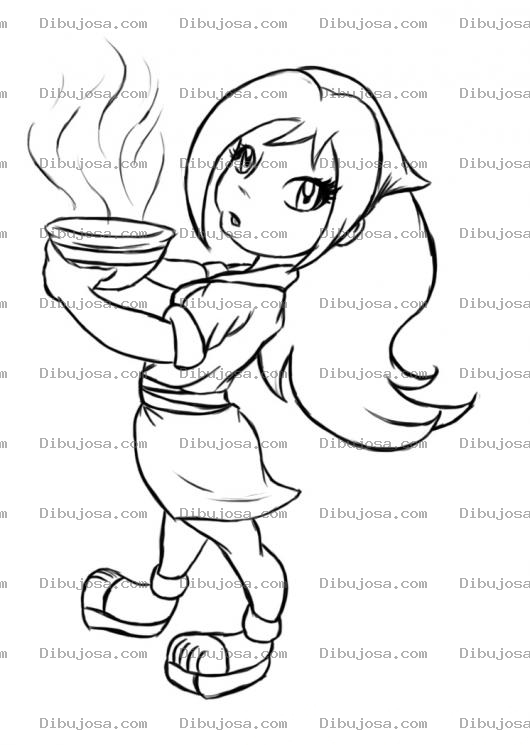 Dibujo para colorear Dibujo De Nina Con Un Pocillo De Sopa Para Pintar Y Colorear