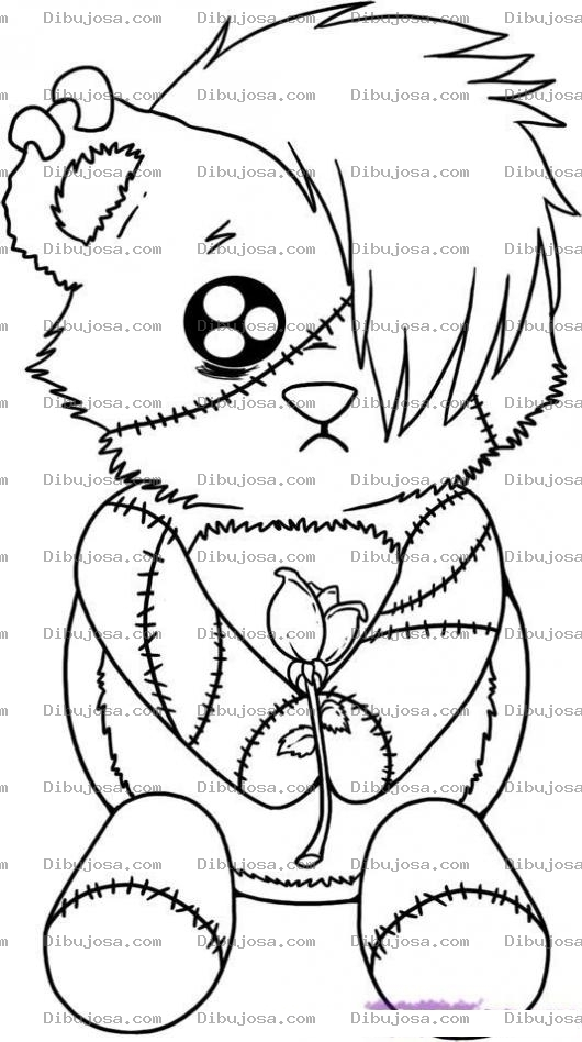 Dibujo para colorear Dibujo De Osito Emo Remendadno Con Una Flor En Las Manos Para Pintar Y Colorear