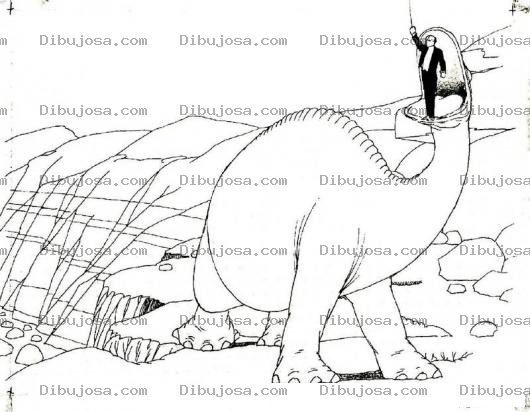 Dibujo para colorear Dibujo De Dinosaurio Con Un Hombre Director De Orquesta En La Boca Para Pintar Y Colorear