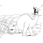 Dibujo para colorear Dibujo De Dinosaurio Con Un Hombre Director De Orquesta En La Boca Para Pintar Y Colorear