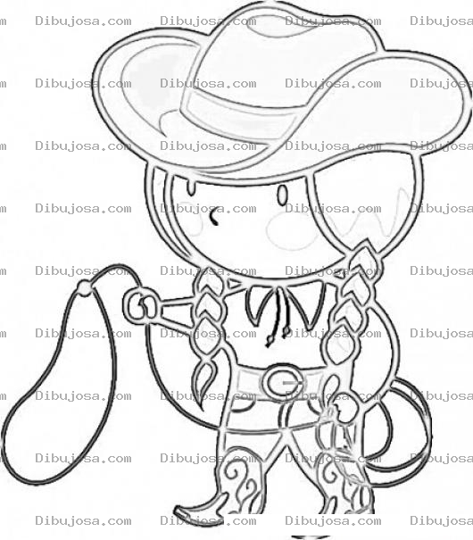Dibujo para colorear Dibujo De Vaquerita Con Sombrero Lazo Y Botas Vaqueras Para Pintar Y Colorear