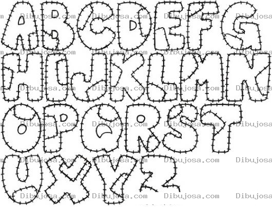 Dibujo para colorear Moldes De Letras De Tela Zurcida Y Remendada Dibujo De Abecedario De Letras De La A A La Z Para Pintar Y Colorear