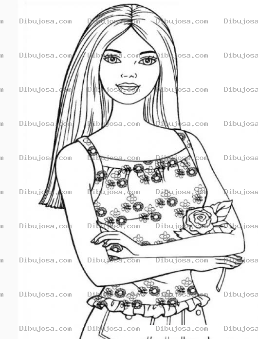 Dibujo para colorear Colorear a Barby con una flor
