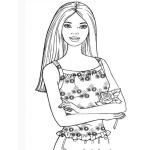 Dibujo para colorear Colorear a Barby con una flor