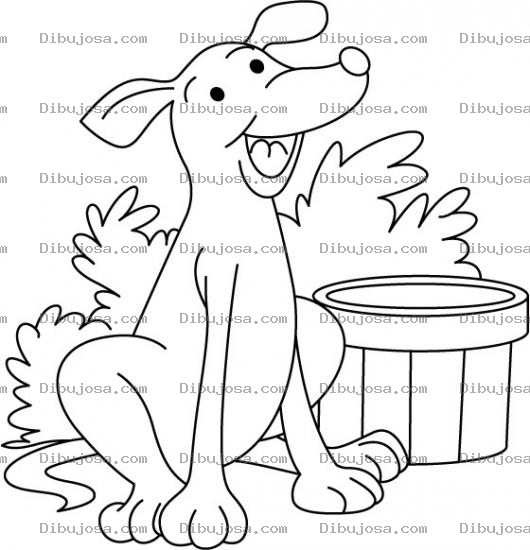 Dibujo para colorear Dibujo De Perro En El Patio Para Pintar Y Colorear