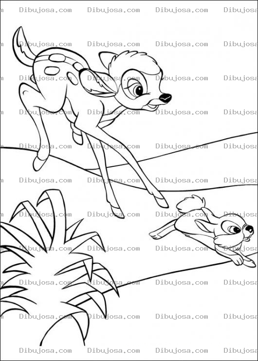 Dibujo para colorear Bambi persiguiendo al conejo