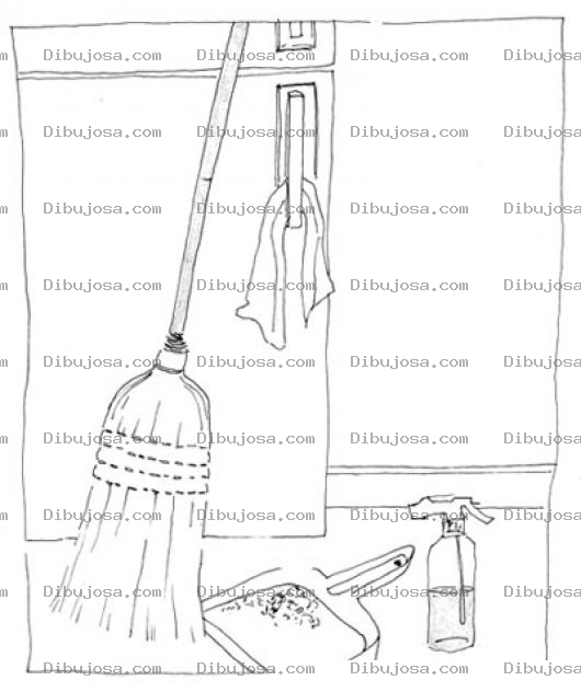 Dibujo para colorear Dibujo De Escoba En La Cocina Frente Al Refrigerador Para Pintar Y Colorear