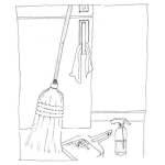 Dibujo para colorear Dibujo De Escoba En La Cocina Frente Al Refrigerador Para Pintar Y Colorear