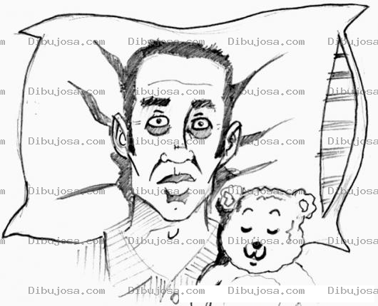 Dibujo para colorear Hombre Miedoso Dibujo De Hombre Acostado Con Su Osito De Peluche Sin Poder Dormir Por Miedo Para Pintar Y Colorear