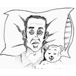 Dibujo para colorear Hombre Miedoso Dibujo De Hombre Acostado Con Su Osito De Peluche Sin Poder Dormir Por Miedo Para Pintar Y Colorear