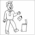 Dibujo para colorear Dibujo De Hombre Tirando Un Librito A La Basura Para Pintar Y Colorear Chico Con Basurero