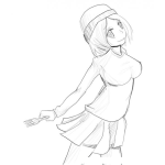 Dibujo para colorear Dibujo De Chica En Minifalda Con Un Tenedor En La Mano Para Pintar Y Colorear