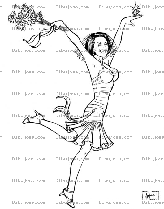 Dibujo para colorear Dibujo De Mujer Enamorada Con Flores Y Anillo De Compromiso Para Pintar Y Colorear