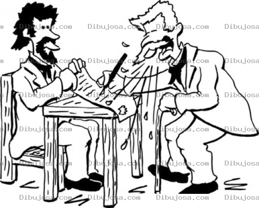 Dibujo para colorear Firma De Testamento Dibujo De Viejito Agripado Estornudando Y Firmando Un Testamento Frente A Su Abogado Para Pintar Y Colorear