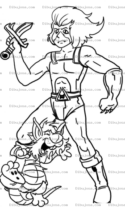 Dibujo para colorear Espada Chiquita Dibujo De Leono De Los Thundercats Con Su Espada Cortita Y Su Gato Riendose Para Pintar Y Colorear