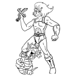 Dibujo para colorear Espada Chiquita Dibujo De Leono De Los Thundercats Con Su Espada Cortita Y Su Gato Riendose Para Pintar Y Colorear