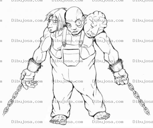 Dibujo para colorear Hombre De Tres Cabezas Para Pintar Y Colorear