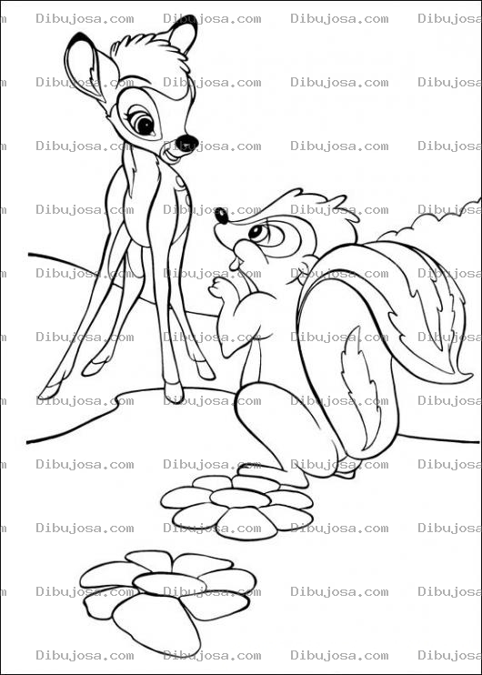 Dibujo para colorear Bambi y el zorrillo