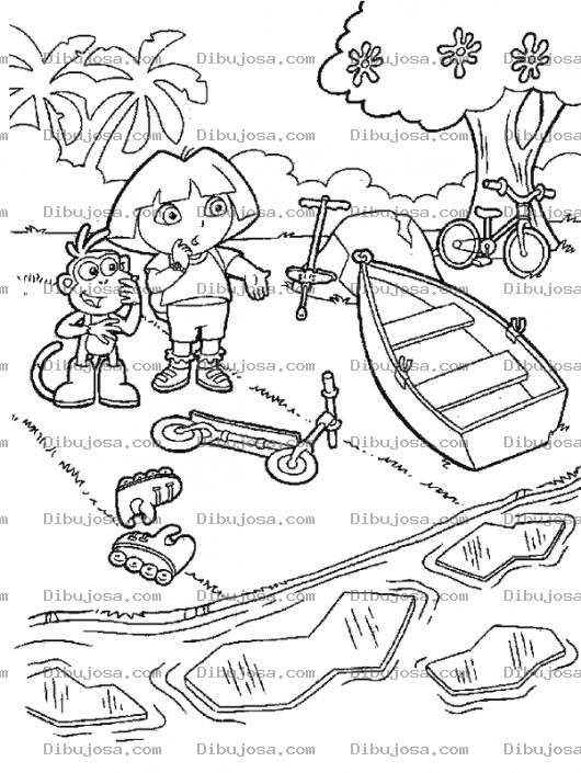 Dibujo para colorear Dibujo De Dora Exploradora Frente A Un Rio Con Placas De Hielo Para Pintar Y Colorear