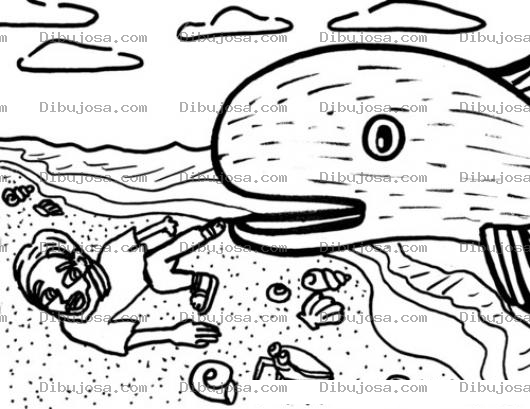 Dibujo para colorear Dibujo Cristiano De Jonas Y El Gran Pez Vomitandolo En La Playa Para Pintar Y Colorear