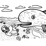 Dibujo para colorear Dibujo Cristiano De Jonas Y El Gran Pez Vomitandolo En La Playa Para Pintar Y Colorear