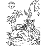 Dibujo para colorear Dibujo De Bugs Bunny En La Playa Con Su Carro Convertible Para Pintar Y Colorear