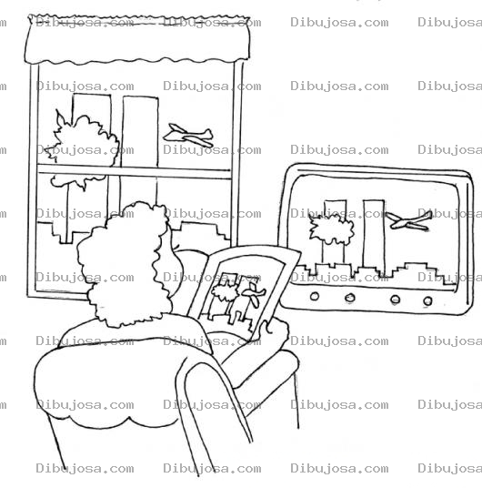 Dibujo para colorear Camaras De Vigilancia Del 11 De Septiembre Dibujo De Mujer Supervisando La Camara De Vigilancia Colocada Afuera De Su Ventana Viendo En Su Ipad Y En La Television Para Pintar Y Colorear