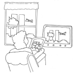 Dibujo para colorear Camaras De Vigilancia Del 11 De Septiembre Dibujo De Mujer Supervisando La Camara De Vigilancia Colocada Afuera De Su Ventana Viendo En Su Ipad Y En La Television Para Pintar Y Colorear