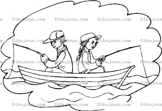 Dibujo para colorear Dibujo De Una Pareja Pescando En Una Lancha Para Pintar Y Colorear