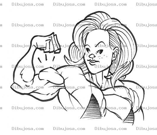 Dibujo para colorear Dibujo De Mujer Fuerte Musculosa Y Fisiculturista Con Buen Brazo Sacando Biceps Para Pintar Y Colorear Chica Con Gato En El Brazo