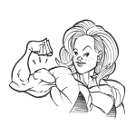 Dibujo para colorear Dibujo De Mujer Fuerte Musculosa Y Fisiculturista Con Buen Brazo Sacando Biceps Para Pintar Y Colorear Chica Con Gato En El Brazo