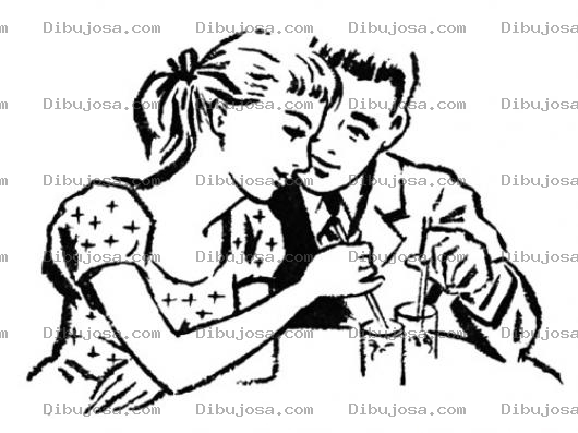 Dibujo para colorear Dibujo De Novios Bebiendo Un Refresco Con Popote Para Pintar Y Colorear