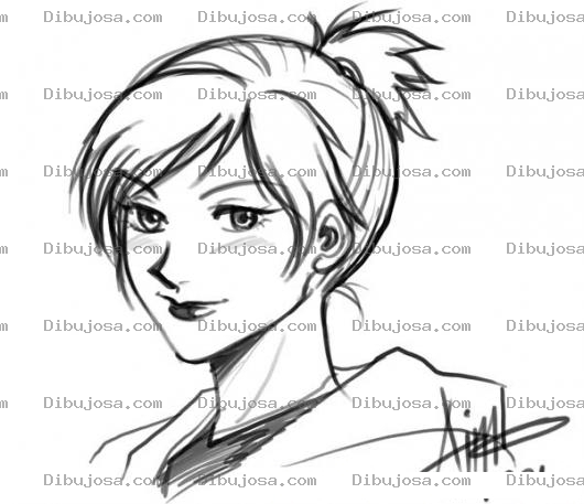 Dibujo para colorear Dibujo De Chica E Pelo Corto Con Una Cola En La Cabeza Para Pintar Y Colorear Chongo