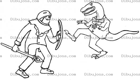 Dibujo para colorear Dibujo De Hombre Peleando Contra Un Dinosaurio Para Pintar Y Colorear
